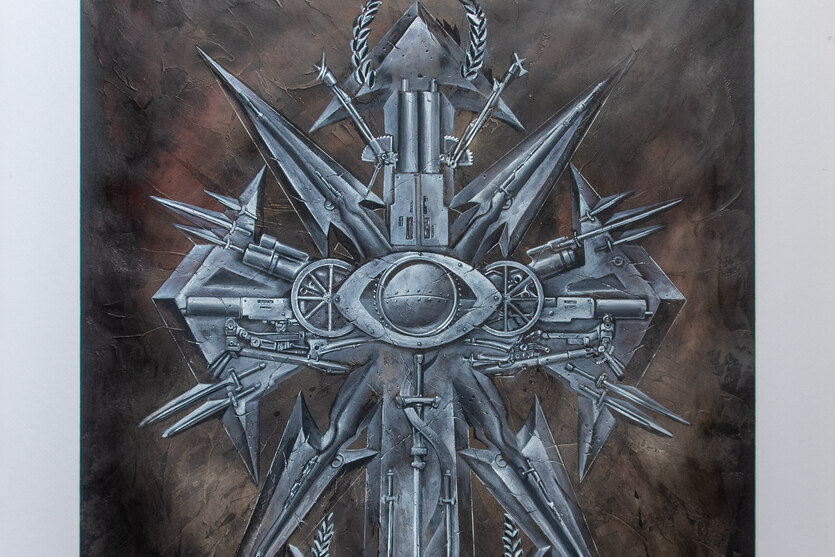 Pfeile, Stahl, Waffe: Ausschnitt des Covergemäldes von Jan Meininghaus für Bolt Throwers Album "Chaos Eye"