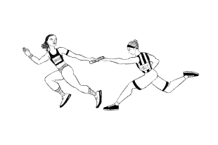 Zeichnung von zwei Läuferinnen bei der Staffelübergabe