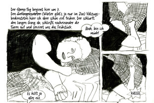 Auszug aus dem Comic, ein Jugendlicher liegt im Bett und will nicht aufstehen.