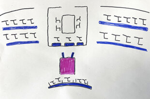 Eine Zeichnung von Christian Specht zeigt den Plenarsaal des Bundestages.