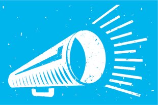 Weißes Megaphon auf hellblauem Grund als Illu zur Wahrheitkolumne