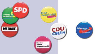 Buttons mit Parteilogos
