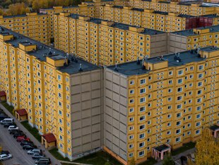 Wohnblöcke, Plattenbauten, aus der Luft fotografiert