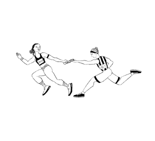 Gezeichnet zwei Frauen bei der Staffelübergabe