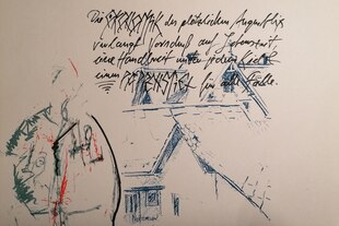 Eine Zeichnung mit handschriftlichem Text