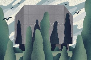 Eine Illustration zeigt ein eckiges Gebäude