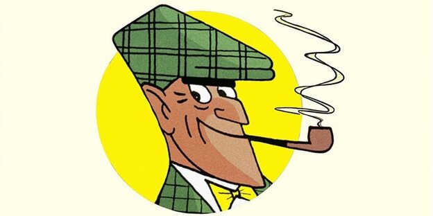 Comicfigur mit langer Pfeife und kariertem Hut