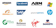 Logos von Amazon, facebook, african rainbow minerals, microsoft und vielen anderen