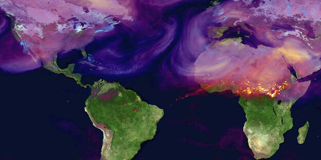 Eine Landkarte, die CO2 und seine Ursachen zeigt.