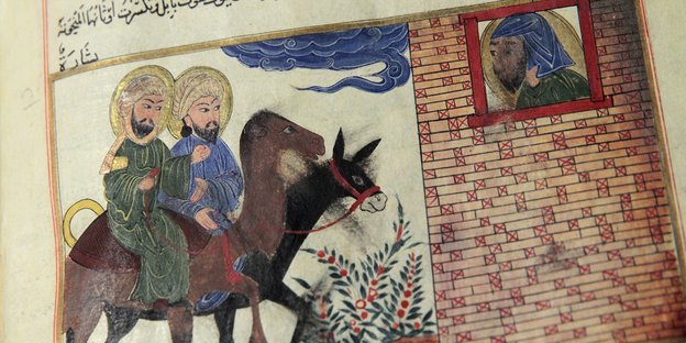 Mohammed und Jesus reiten nebeneinander in einer Zeichnung