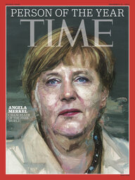 Gemaltes Porträt von Merkel auf Magazin-Cover