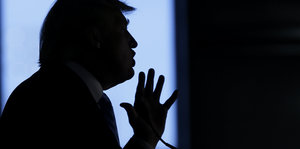 Ein Schatten von Donald Trump im Profil