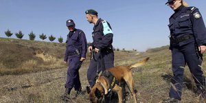 Griechische GrenzpolizistInnen und ein Frontex-Agent kontrollieren an der türkisch-griechischen Grenze.