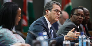 WTO-Chef Roberto Azevedo spricht auf einer Konferenz