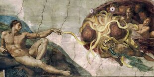 Spaghettimonster erschafft Adam