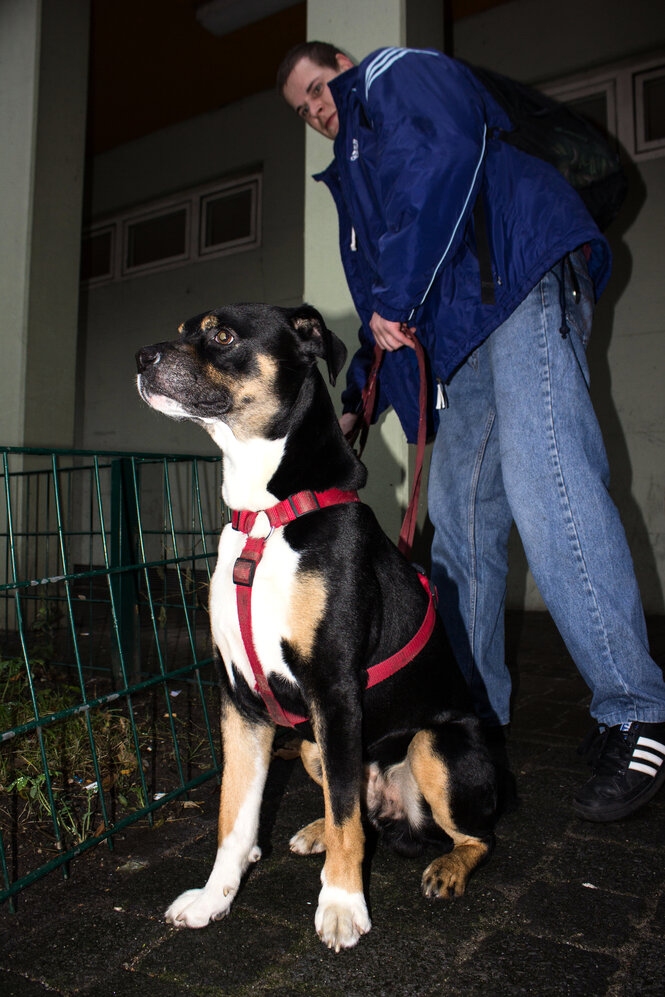 Ein Mann mit einem Hund