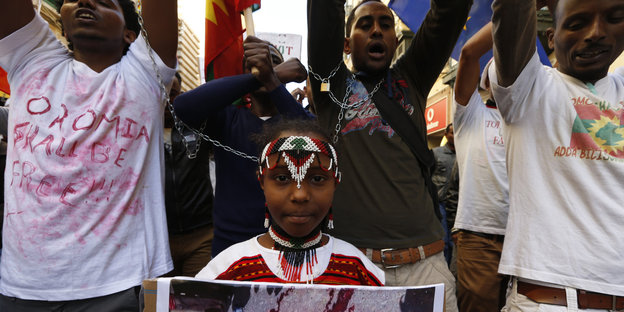 Migranten aus Äthiopien protestieren in La Valletta, Malta, gegen die Regierung in Addis Abeba.