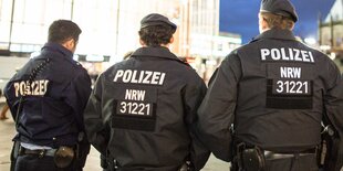 Polizisten in Uniform mit dem Rücken zur Kamera