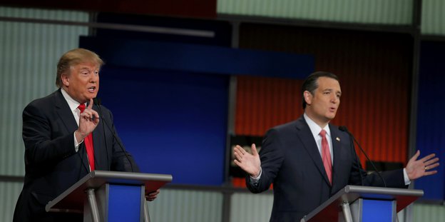 Donald Trump und Ted Cruz während der TV-Debatte