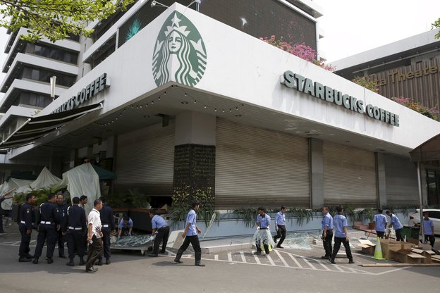 Die Starbucks-Filiale in Jakarta, auf die ein Anschlag verübt wurde