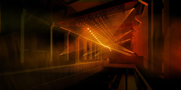 Illustration einer gelb-roten Laser-Lichtershow
