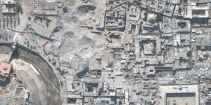 Luftaufnahme der zerstörten Stadt Aleppo